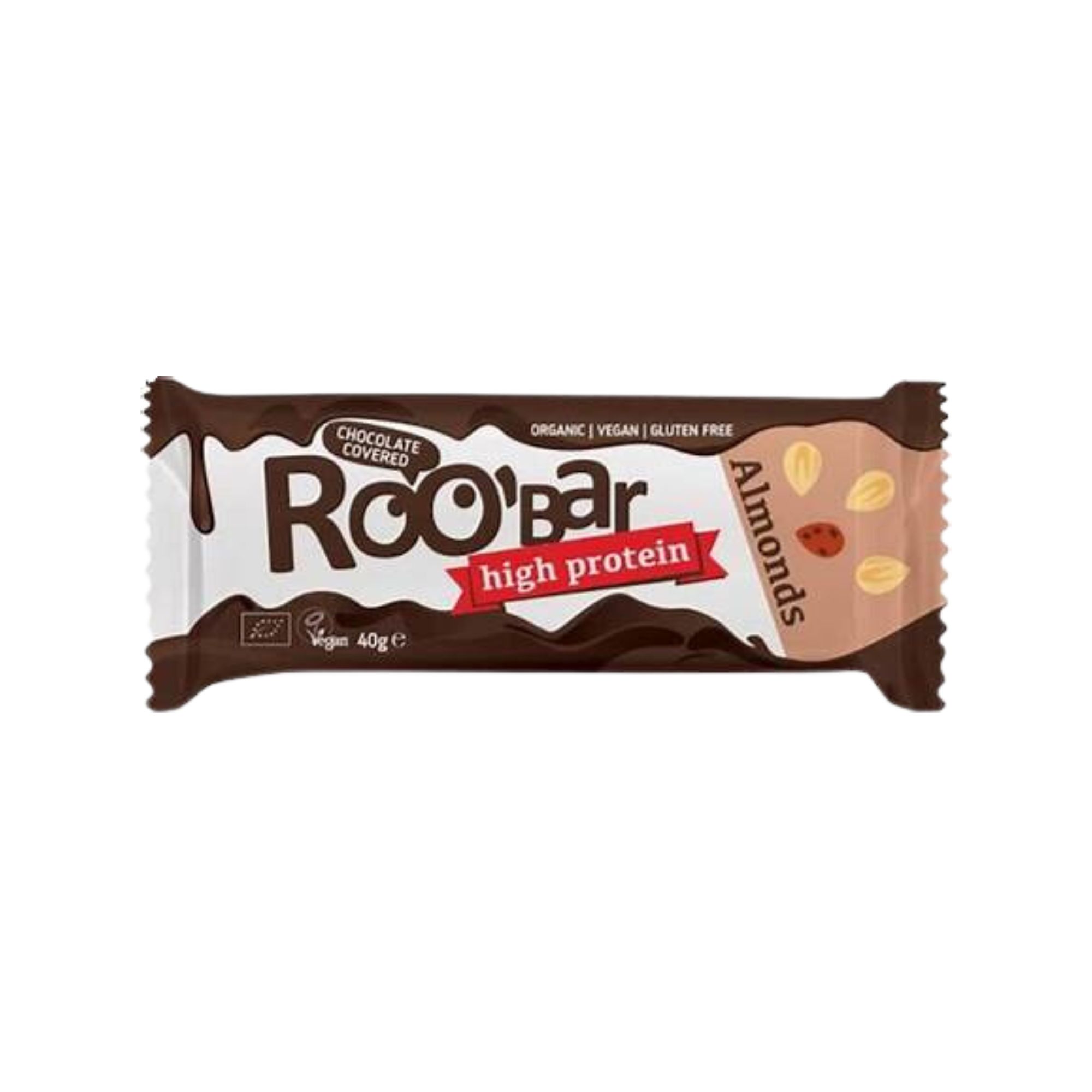 Roobar Organic Almond Protein Bar Covered with Chocolate 40g