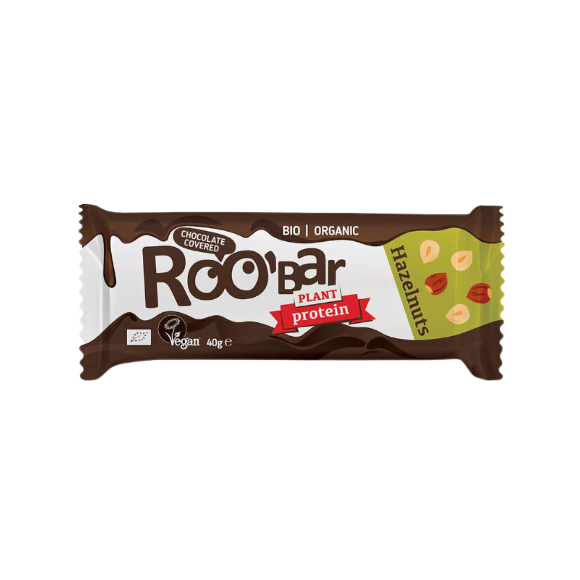 Roobar Organic Hazelnut Protein Bar Covered with Chocolate 40g